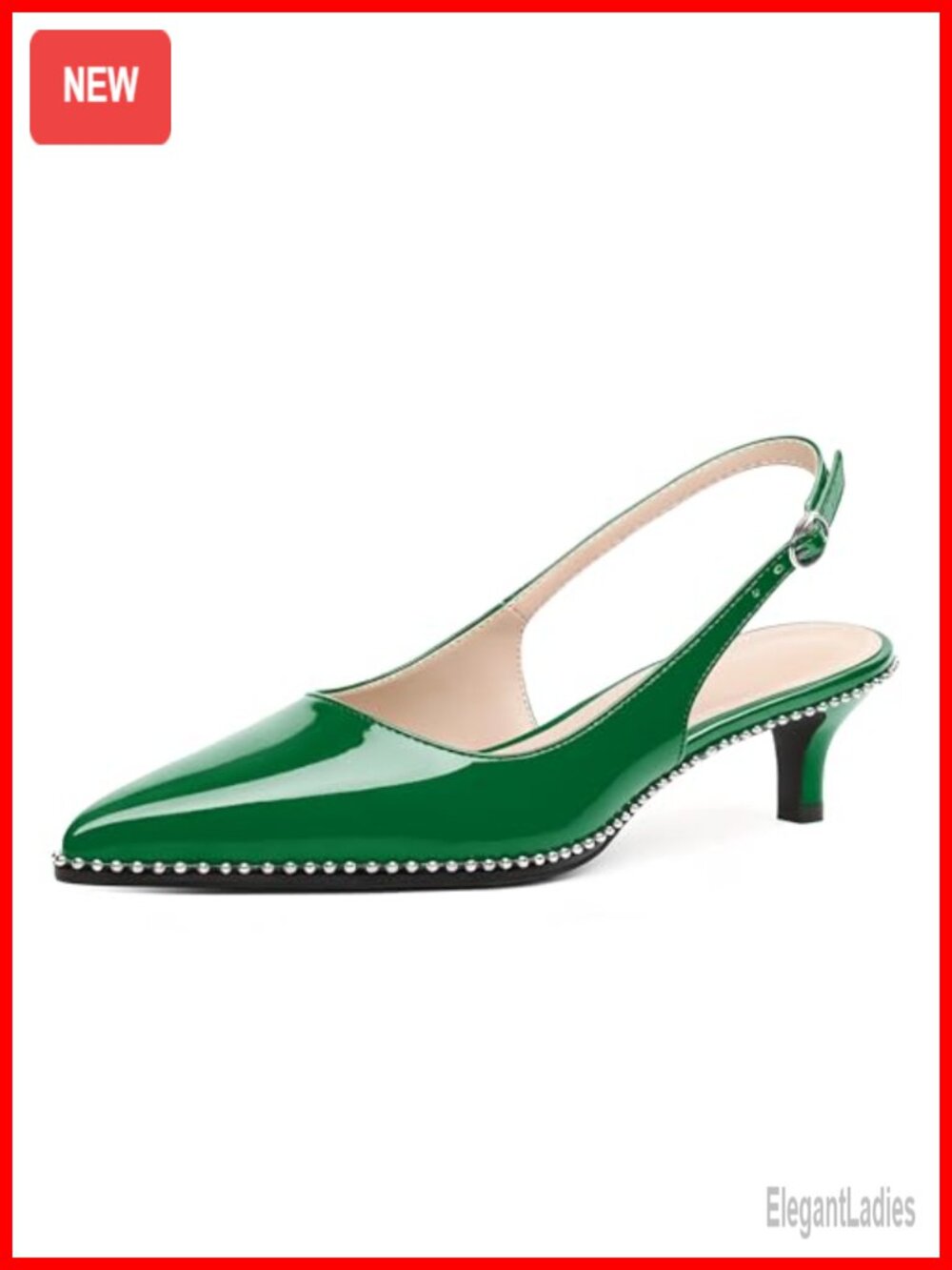 Slingback Kitten Heels Pointed Toe Ankle Strap Beaded Dress Pumps 1.6 In